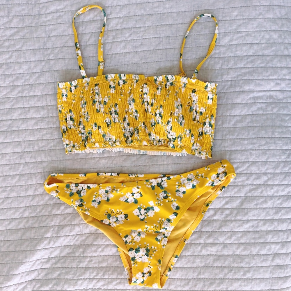 Yellow floral bikini with removable straps